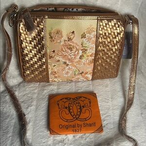 Sharif Gold and Cream Crossbody Bag